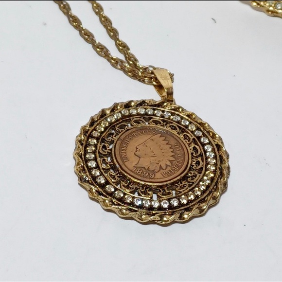 Indian Head Penny 1899 Bracelet And 1900 Pendant Set Gold Tone Fashion Jewelry